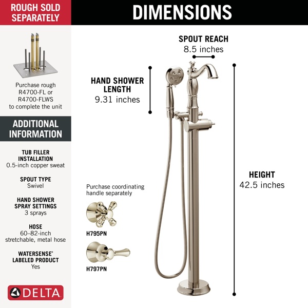 Thumbnail image of product: Traditional Floor Mount Tub Filler Trim - Less Handle
