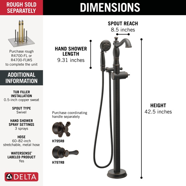 Thumbnail image of product: Traditional Floor Mount Tub Filler Trim - Less Handle