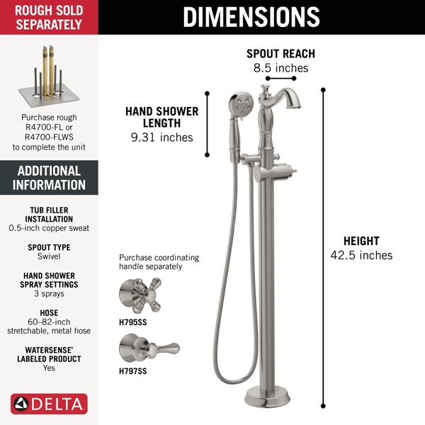 Thumbnail image of product: Traditional Floor Mount Tub Filler Trim - Less Handle